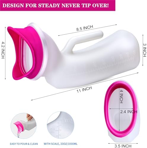 Urinals for Women and Men Portable Unisex Urinal Bottle 1000ml Female Urination Device Pee Bottles for Emergency Travel Car & Camping Hospital Elderly Incontinence