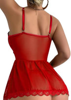 Lilosy Sexy Garter Belt Mesh Lace Babydoll Lingerie Dress Set with Thong