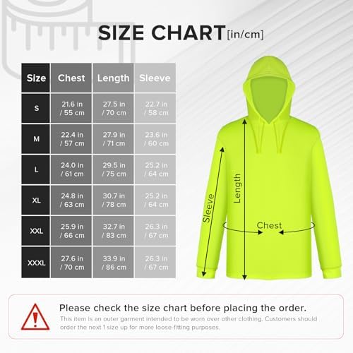 Hi Vis T Shirt Safety Hoodie,High Visibility Shirts for Men,Long Sleeve Construction Work Shirts with Sun Protective Hood