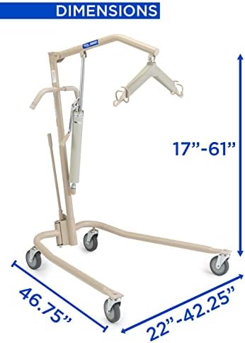 Invacare Hydraulic Patient Lift, Lightweight Transfer Lift Chair with 450 lb Weight Capacity, Bent Mast for Safer Transfers, 6-Point Padded Swivel Bar, Floor-to-Bed Height Range for Fall Recovery