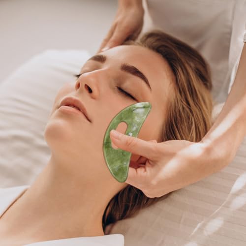 Beaupretty Gua Sha Tool Facial Massage Scraping Board for Face Neck Eyes and Body Muscle Relief Portable Handheld Jade Stone 4.33 Inch