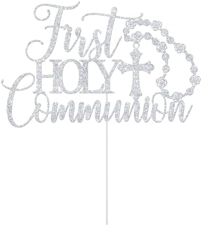 First Holy Communion Cake Topper, Christian Baptism Decor, My First Communion Decorations, Religious Wedding Christening Baptism Baby Shower 1st Birthday Party Decorations Silver Glitter
