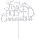 First Holy Communion Cake Topper, Christian Baptism Decor, My First Communion Decorations, Religious Wedding Christening Baptism Baby Shower 1st Birthday Party Decorations Silver Glitter