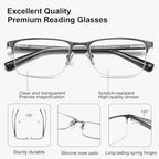 EYECEDAR 5 Pack Reading Glasses for Men Gunmetal Ultra-Thin Stainless Steel Frame Metal Spring Hinges Readers for Men and Women 1.0