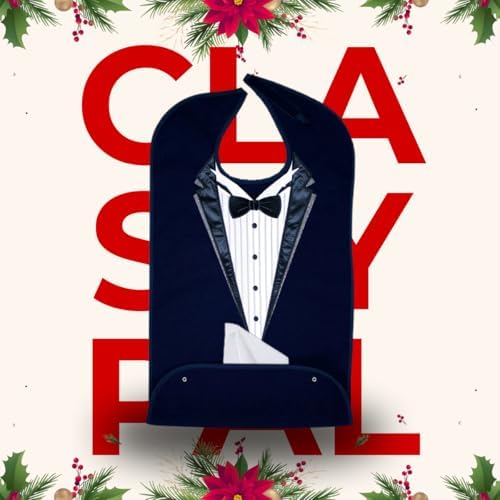 Adult Bibs for Men, Dress ‘n Dine™ Clothing Protectors for Eating, Senior Adult Bib Terry Cloth Crumb Catcher, Embroidered Design, Waterproof, Reusable, Washable (Tuxedo)