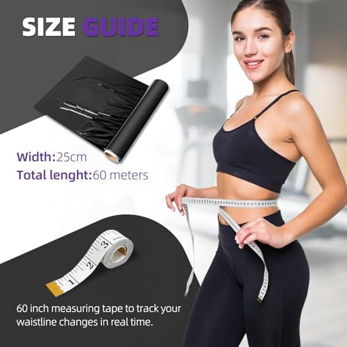 60 Meters Black Osmotic Plastic Body Wrap,Workout & Sweat Enhancer Stomach Film Body Applicator Power Wrap,DIY Sauna Wrap(1 Rolls)