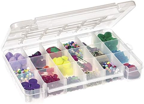 Akro-Mils 05905 Plastic Portable Parts Storage Case for Hardware and Crafts with Hinged Lid and 5 Adjustable Dividers, (14-3/8-Inch x 9-1/2-Inch x 2-1/2-Inch), Large, Clear