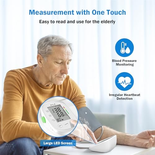 AILE Blood Pressure Monitor, Blood Pressure Machine Upper Arm Large Cuff(8.7"-16.5"), High Automatic Blood Pressure Monitors Cuff for Home Use, Manual Arm Bp Monitor, 2 * 99 Memory (White)