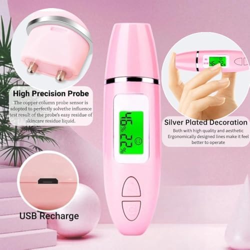 Skin Hydration Tester, Detector For Face,Skin Analyzer Machine Professional, Skin Analyzer Machine Water Oil Monitor for Skin Care, LCD Display Monitoring Meter for Home Traveling Beauty Salon