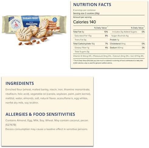Voortman Bakery #1 in U.S. ZERO SUGAR COOKIES - Iced Almonette Cookies (Pack of 4 x 8 Oz Ea) Made Real ingredients ... Delicious!