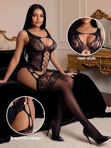 Buitifo Womens Fishnet Bodystocking Plus Size Bodysuit Sexy Tights Soft Nightwear Lingerie