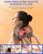 Neck Massager Pillow with Heat, Shiatsu Back and Shoulder Massage with Deep Tissue Kneading, Portable Cervical Traction Device for Full Body Muscle Pain Relief, Gift for Women Men