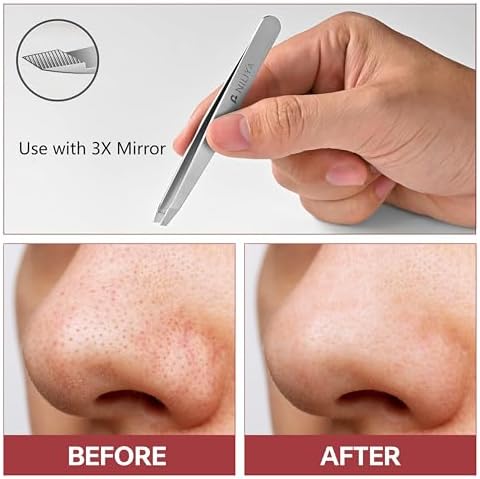 Eyebrow Tweezers for Women Facial Hair, Precision Stainless Steel Slant Tweezers, Sharp Eyebrow Plucker for Remove Hair and Blackhead, With Travel Case