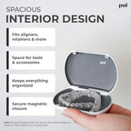 PUL Retainer Case for Invisalign & Clear Aligners - Slim Clear Aligner Case with Secure Magnetic Closure - Travel Retainer Holder for Invisalign Accessories, Mouth Guards & Dentures - Gray