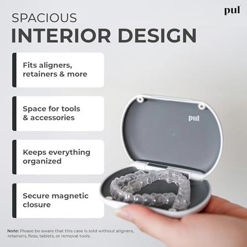 PUL Retainer Case for Invisalign & Clear Aligners - Slim Clear Aligner Case with Secure Magnetic Closure - Travel Retainer Holder for Invisalign Accessories, Mouth Guards & Dentures - Gray