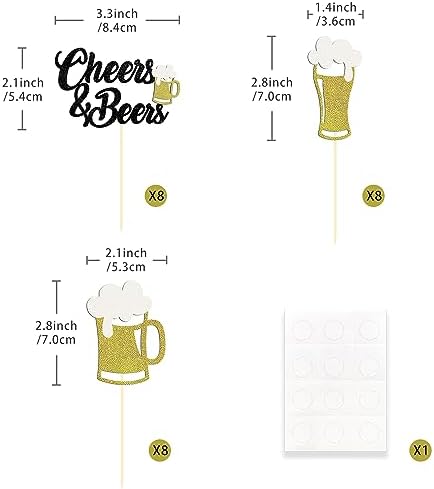 24 Pcs Glitter Cheers and Beers Cupcake Toppers Glitter Beer Mug Milk Bottle Cupcake Picks Decorations for Baby Shower Birthday Beer Themed Party Supplies (Cheers & Beers)