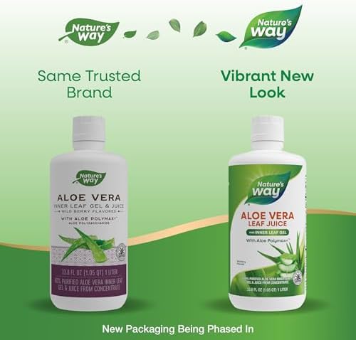 Nature's Way Aloe Vera Leaf Juice and Inner Leaf Gel, with Aloe Polymax+, Certified for Aloe Content and Purity, Wild Berry Flavored, 33.8 Fl Oz (Packaging May Vary)