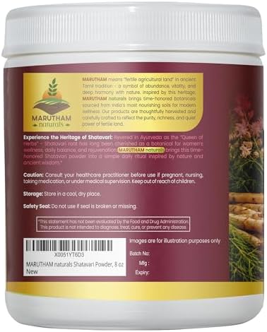 Shatavari Root Powder–100% Pure Asparagus racemosus, Traditional Adaptogenic Ayurvedic Herb for Women’s Vitality & Hormonal Balance, Finely Milled, Non GMO, 8 oz