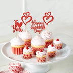 Ercaido 24 Pack Red Happy Valentine's Day Cupcake Toppers Heart I Love You Cupcake Picks Wedding Engagement Bridal Shower Valentine's Party Cake Decorations