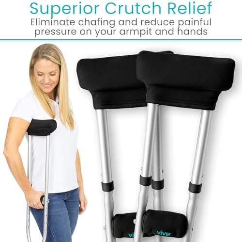 Vive Premium Crutch Pads & Hand Grips - Comfortable, Breathable, Machine Washable Padding - Moisture Wicking & Odor Reducing Pillow Accessory Covers for Adult & Youth Walking Crutches