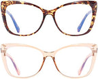 2 Pack Oversized Cat-Eye Reading Glasses for Women, Lightweight Large Frame Fashion Readers (Tortoise+Champagne +1.75)