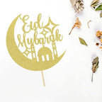Eid Mubarak Cake Topper - Ramadan Party Decorations - Hajj Mubarak Festival Anniversary Party - Muslim Islam Celebration Decoration Gold Glitter