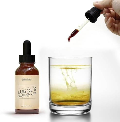 EPOTHEX Lugol's Solution 2% 1oz Glass Dropper Bottle. Contains Potassium Iodide and Iodine, 30ml