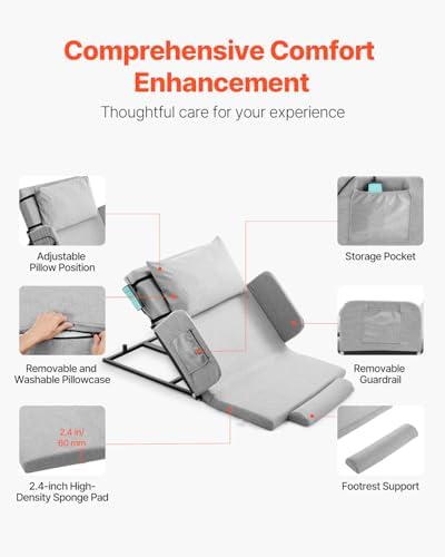 VEVOR Electric Lifting Backrest for Bed, 300 lbs Capacity, 4-68° Adjustable Lifting Bed Backrest, with Rails, Machine Washable, for Pregnant Women Elderly Patient Handicap