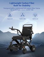 Aotedor Full Carbon Fiber Electric Wheelchair for Adults & Seniors, 35 lbs Lightweight Foldable All-Terrain, 22-Mile Range, 2 Batteries, Airline & FSA Approved