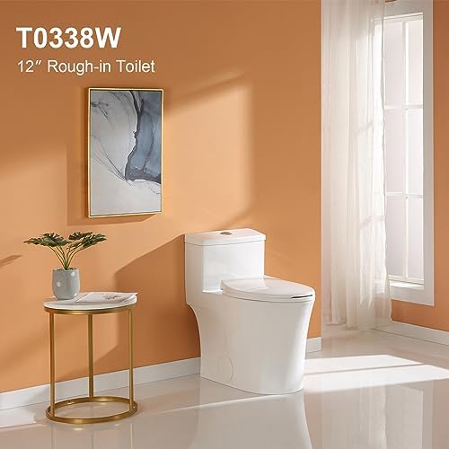 HOROW T0338W Compact One Piece Toilet with Comfort Chair Seat ADA Height 17.3", Elongated Dual Flush 0.8/1.28 GPF, Standard White Toilet Bowl