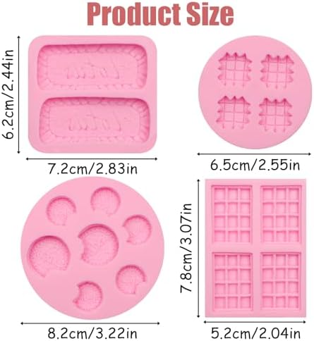 Biscuit Silicone Mold Chocolate Silicone Molds 4 Pcs, Waffle Cookies Fondant Mold for Cake Decoration Candy Cupcake Topper Cake Polymer Clay Crafts Epoxy Resin