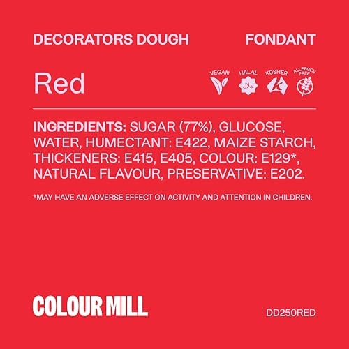 Colour Mill Decorators Dough Edible Cake Covering | Easy-to-Roll, Easy-to-Drape Fondant | Vanilla-Flavored Sugarpaste - 8.8 Ounce Red
