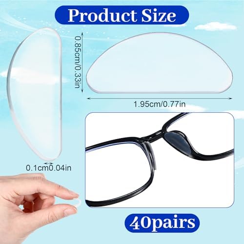 40 Pairs Adhesive Eyeglass Nose Pads, Soft Silicone Glasses Nose Pad, Non Slip Noses Pads for Glasses Accessories, Clear Glass Noses Grips for Eyeglasses Sunglasses
