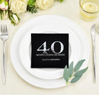 Black and Silver Happy 40th Birthday Disposabel Napkins,40th Birthday Party Decoration Dessert Beverage Cocktail Cake Napkins 40pcs