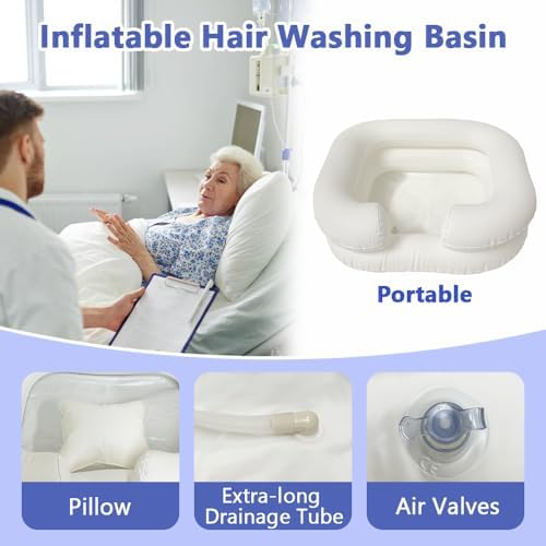 Inflatable Shampoo Basin Set - Portable Bedside Shower System Hair Washing for Disabled Elderly Bed Easy, Bedridden, Pregnancy or Patient(4 Items Include)