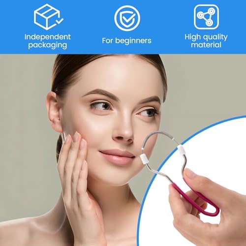 2PCS Spring Facial Hair Remover, Manual Face Epilator with Handle, Portable Facial Threading Hair Remover, Mild Fair Removal Tool for Women Men - Blue, Pink