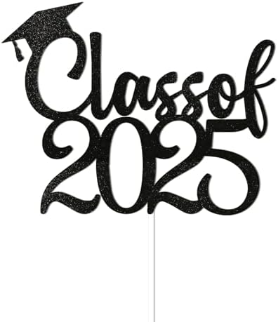 Class of 2025 Cake Topper - Grad 2025 Cake Decorations, Congrats Grad 2025 Decorations, Congratulations Cake Decor, High School College Graduation Decorations Black Glitter
