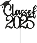 Class of 2025 Cake Topper - Grad 2025 Cake Decorations, Congrats Grad 2025 Decorations, Congratulations Cake Decor, High School College Graduation Decorations Black Glitter