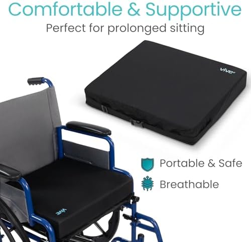 Vive Wheelchair Cushion - Wheel Chair Cushions for Senior, Pressure Relief - Wheelchair Pad, Wheelchair Seat Cushion, Foam for Office Chairs, Car, Lightweight, Portable, Easy to Clean (2")