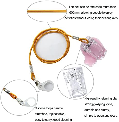 Hearing aid Clips otoclip to Prevent Loss for Children Adults, Anti-Lost Hearing aid Lanyard Protector BTE Clip Holder Rope with Silicone Loops and PU Carry case (Strawberry, Two Ear)