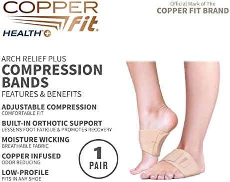 Copper Fit Arch Relief PLUS – Compression Wrap with Orthotic Arch Support Plantar Fasciitis, Flat Feet, Fallen Arches – Universal Fit for Men and Women