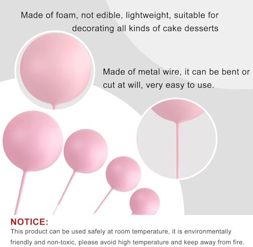 ASTARON 20 Pcs Ball Cake Topper Decorations Mini Balloons Cake Topper Sticks Light Pink Balls Cake Picks Cake Topper Balls Cake Decorations for Wedding Birthday Cake Decorations