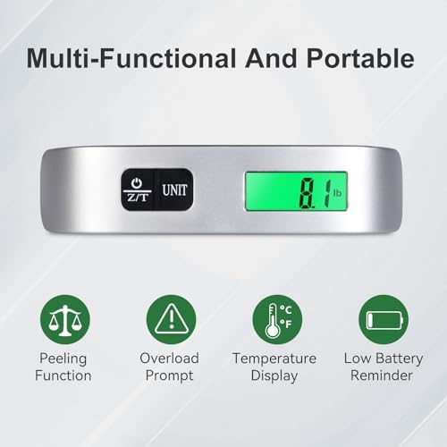 Luggage Scale, Digital Luggage Scale for Travel, Widen Upgrade Rubber Grip, 110 Pounds Portable Suitcase Scales with LED Display, Temperature Sensor, Peeling Function
