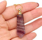 Natural Stone Pink Amethysts Quartz Tiger Eye Perfume Bottle Pendant Necklace Essential Oil Diffuser Necklace-Amethyst