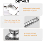Heavy Duty Stainless Steel Scrubber Set - Long & Short Handle with 5 Steel Wool Pads, Cast Iron & Pot Scrubber for Dishes, Pans, Grills, Stoves