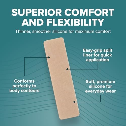 Epiderm Silicone Gel Scar Sheets - Premium-Grade Silicone Scar Sheets for Optimal Scar Care - Versatile, Flexible & Reusable - Ideal for C-Section, Tummy Tuck & Hysterectomy Scars - 1.4x6 in, Natural
