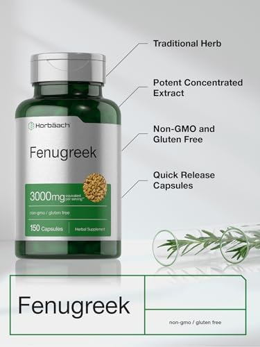Horbäach Fenugreek Capsules | 150 Count | Non-GMO & Gluten Free Extract | Fenugreek Seeds