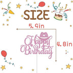 Pink Glitter Happy Birthday Cake Topper Western Theme Party Decorations Cowboy Cowgirl Bday Baby Shower Party Supplies