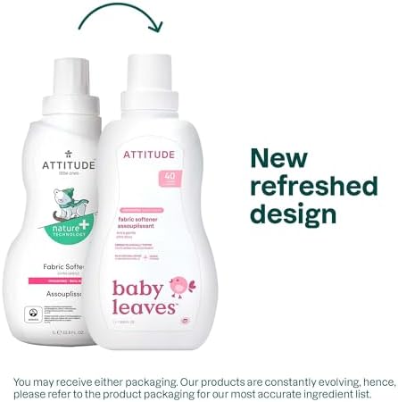 ATTITUDE Baby Fabric Softener, Plant and Mineral-Based Ingredients, HE Compatible, Vegan and Cruelty-free Laundry and Household Products, Unscented, 40 Loads, 33.8 Fl Oz