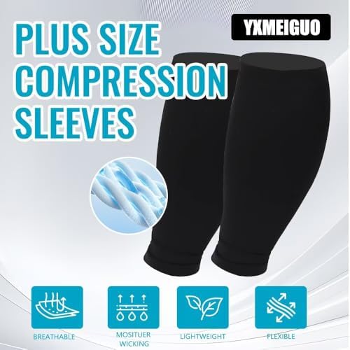 Plus Size Compression Sleeves for Calves Women Wide Calf Compression Legs Sleeves Men 4XL, Relieve Varicose Veins, Edema, Swelling, Soreness, Shin splints, for Work, Travel, Sports and Daily Wear